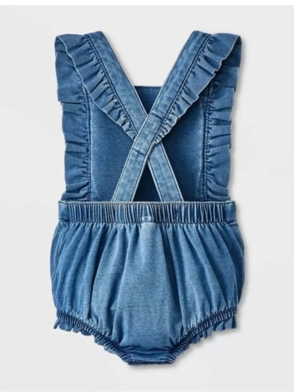 Cat & Jack New NWT Girls 18 Months Blue Denim‑Inspired Ruffled One‑Piece Romper